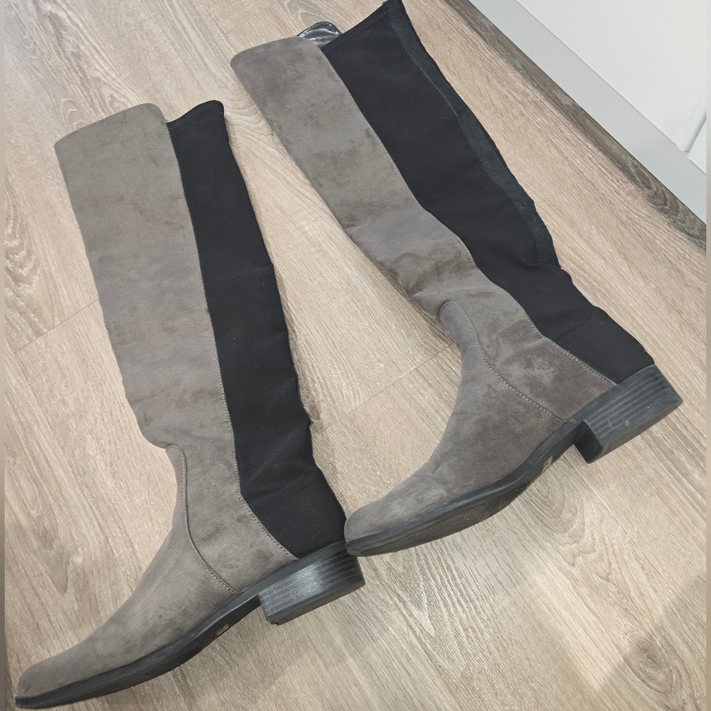 Stylish Black and Gray Knee-High Boots